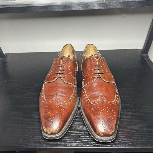 Magnanni Mens Size 11 Brown Leather Wingtip Oxford Dress Shoes - Picture 2 of 13